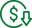 a green dollar sign with a arrow pointing down