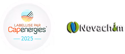 Logos des labels Capenergies 2025 et Novachim.
