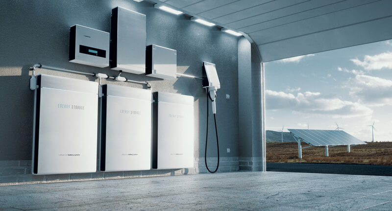 Solar battery storage installation in home garage