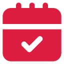 Red calendar icon with a checkmark in the center symbolizing a confirmed or marked date.