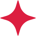 Four-pointed red star with curved edges on a transparent background.