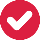 White check mark inside a red circle.