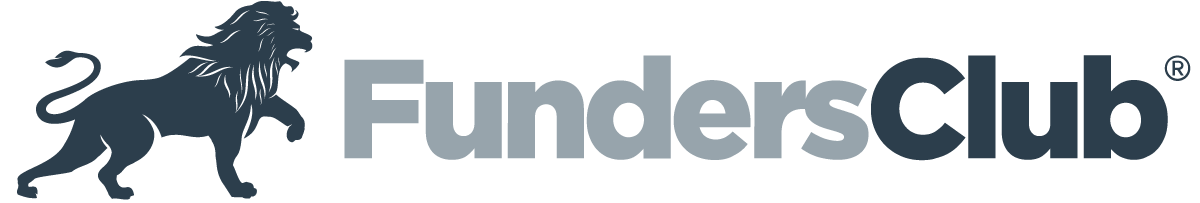 FundersClub text logo with a stylized lion facing right on the left side.