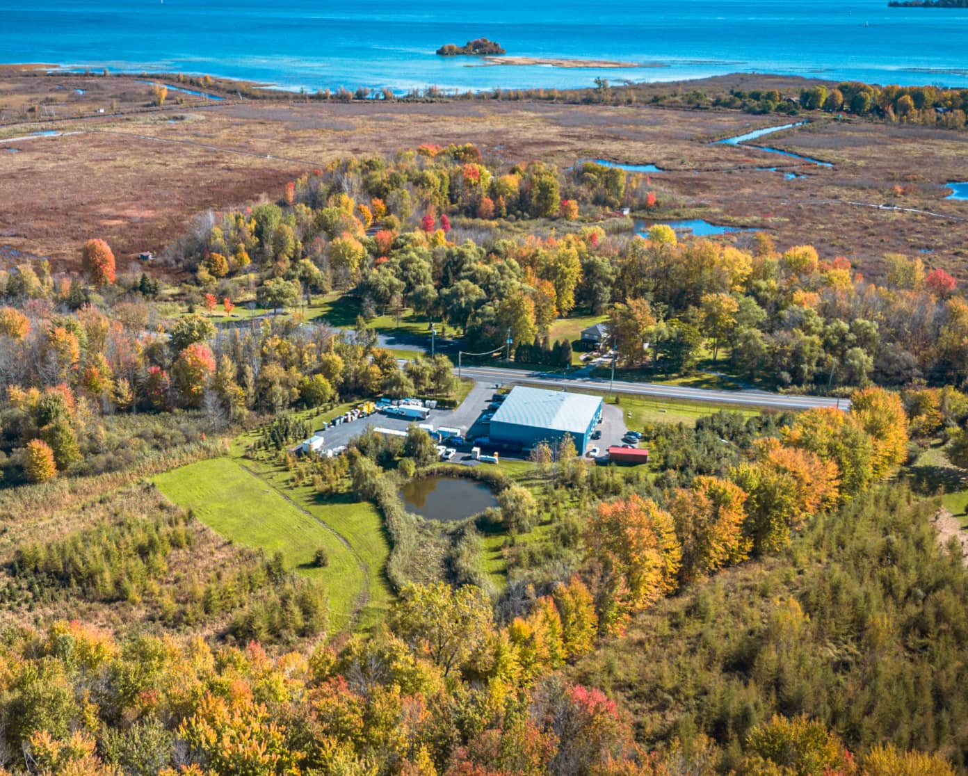 Aerial view of MRR's headquarters and facility grounds