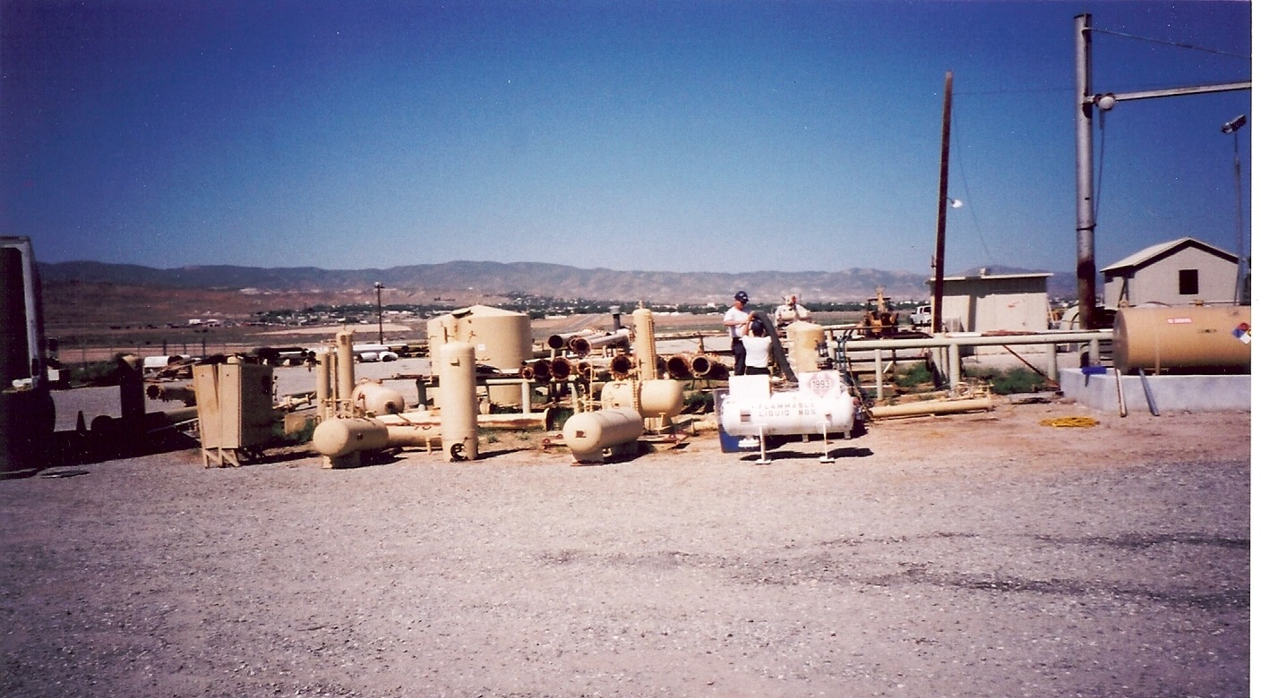 Historical photo of an early MRR odorization equipment site in the desert, from the company's timeline