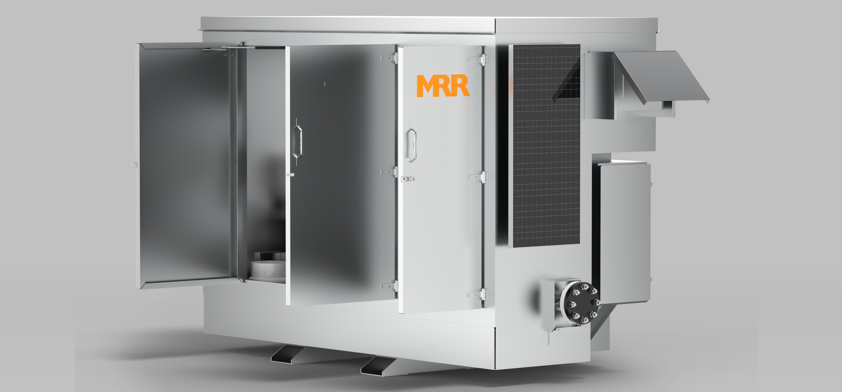 3D rendering of an MRR-engineered odorization skid unit with integrated solar power system