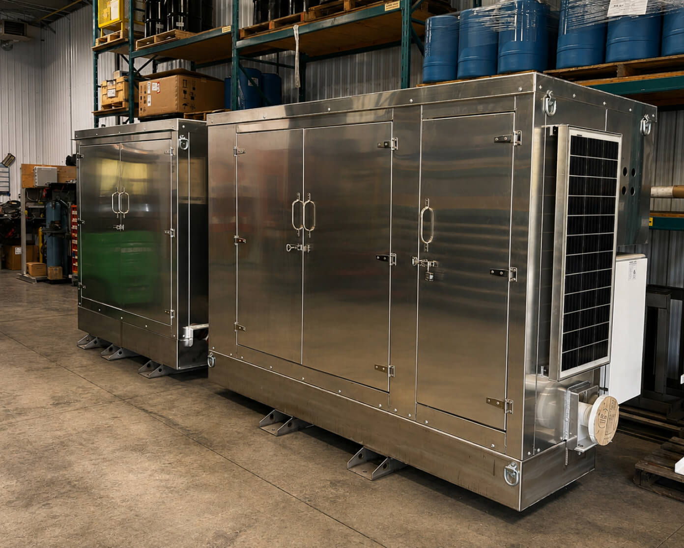 Enclosed stainless steel odorization skid in an MRR fabrication shop
