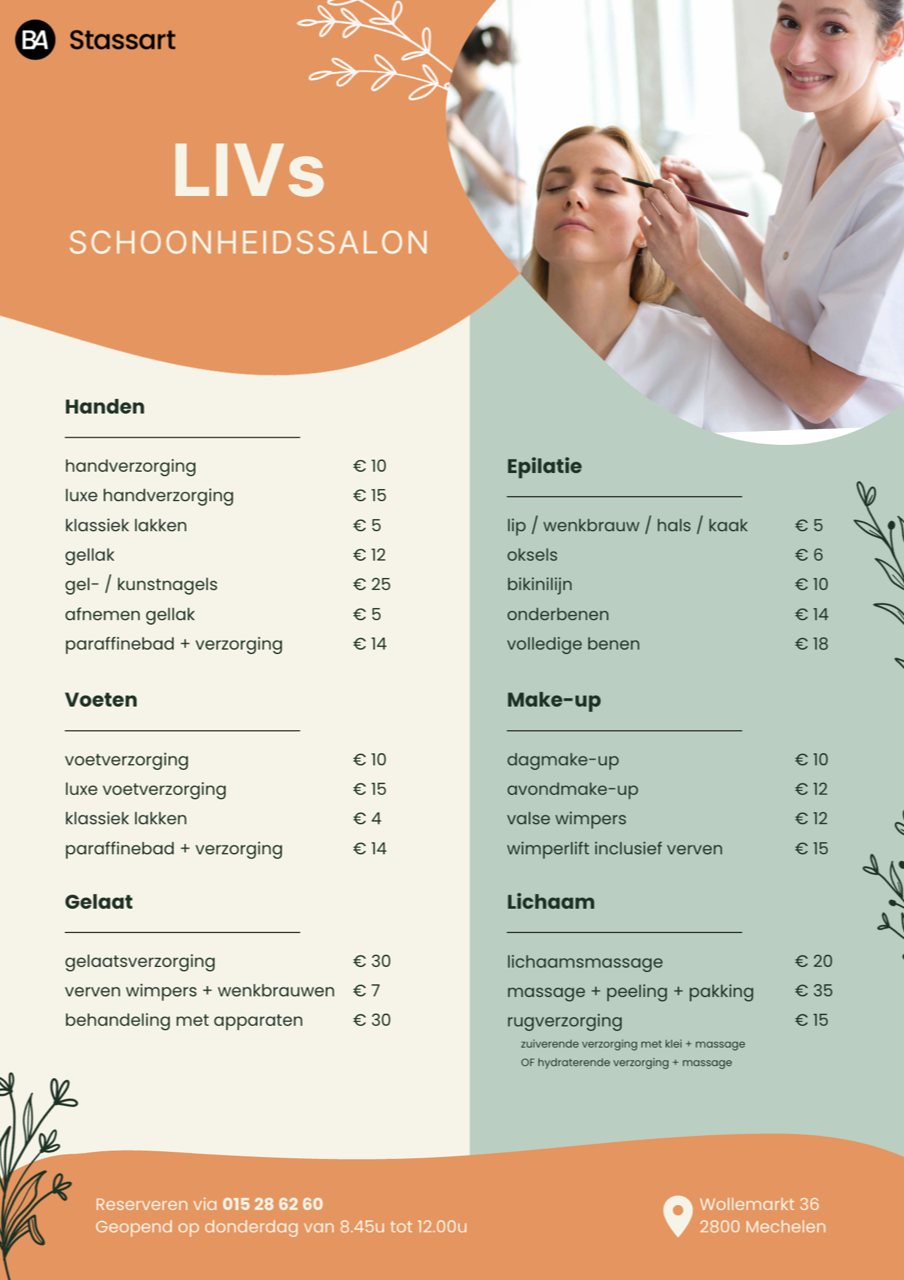 Prijstlijst didactisch schoonheidssalon