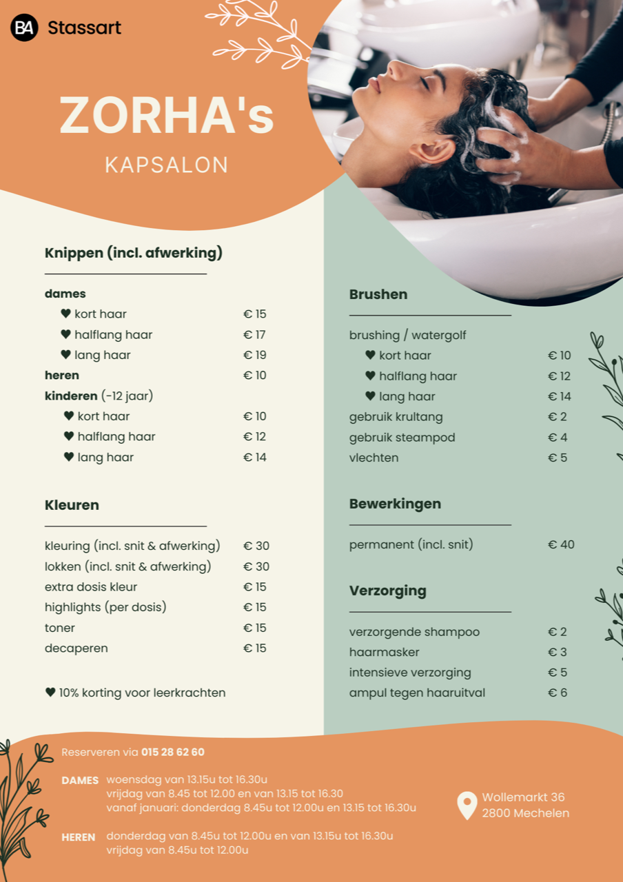 Prijslijst didactisch kapsalon