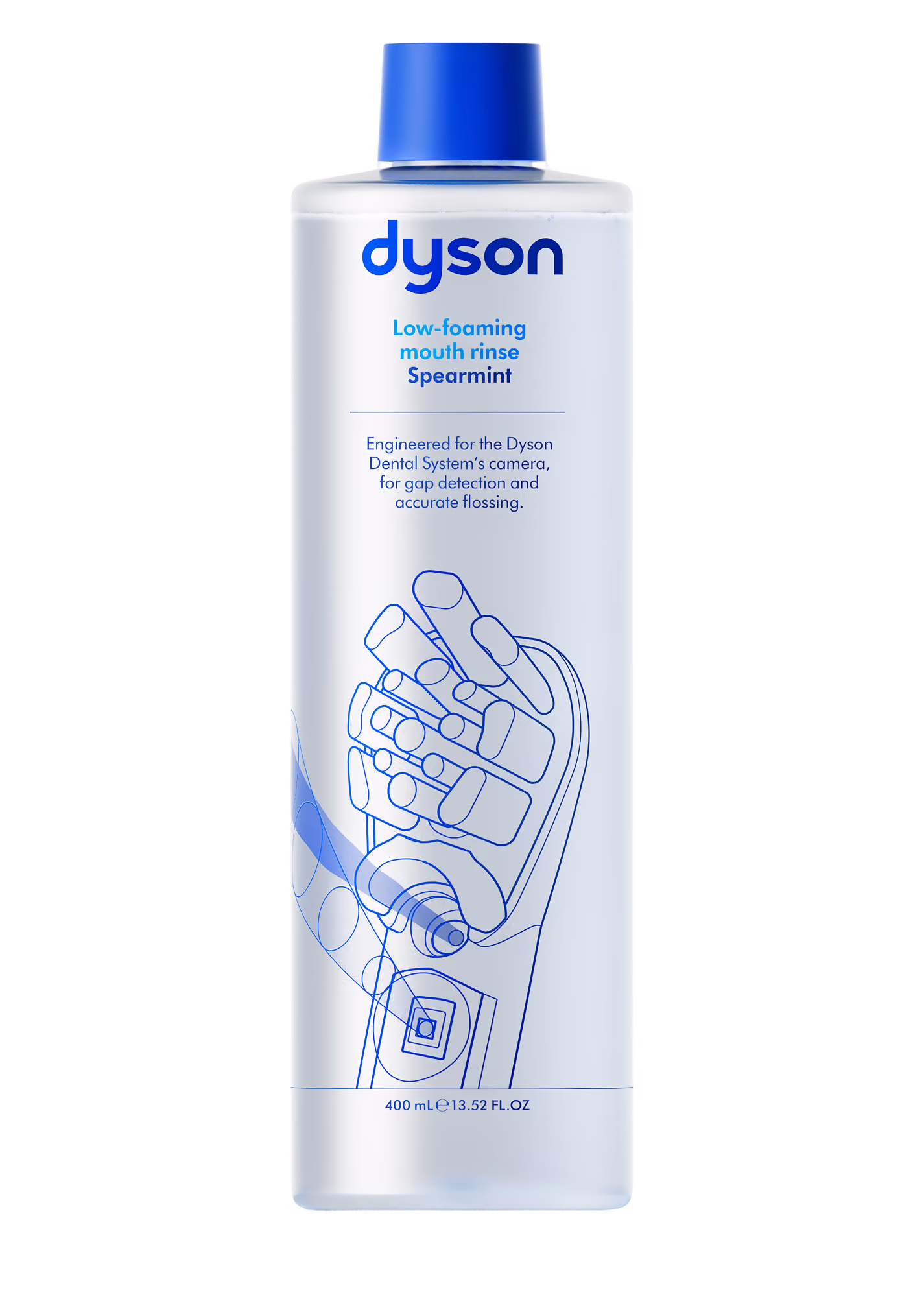 Dyson low-foaming spearmint mouth rinse bottle.