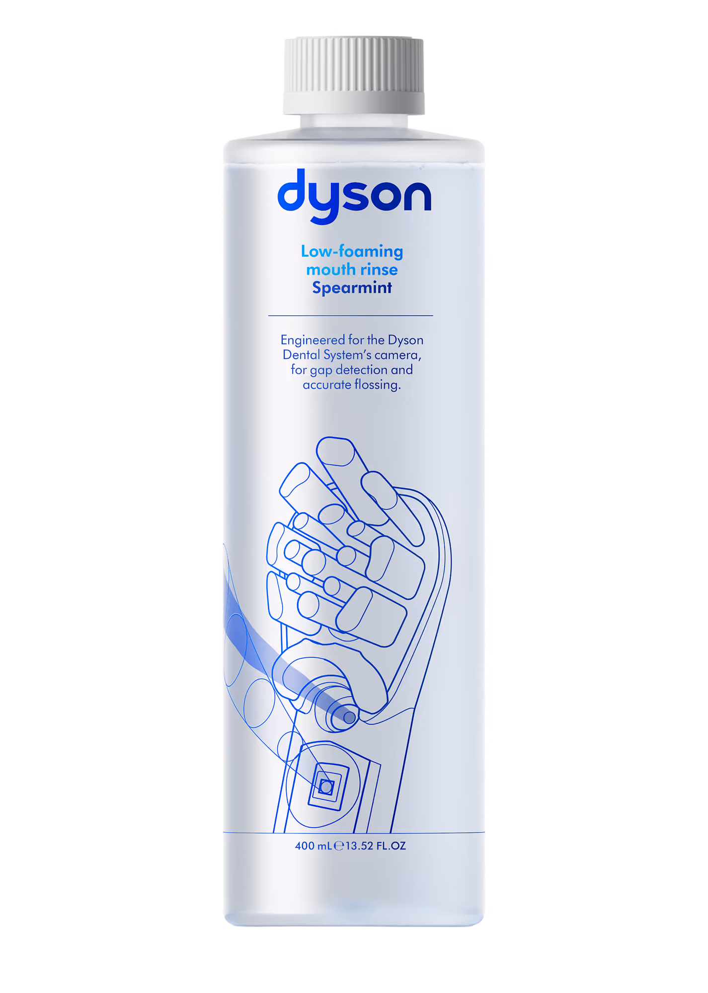 Dyson low-foaming spearmint mouth rinse bottle.
