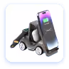 3D illustration of a smartphone with a purple app icon on the screen connected to three other app icons resembling a car, a location pin, and a message bubble, symbolizing connectivity or app integration.