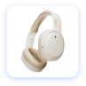Over-ear wireless headphones in beige with a padded headband and cushioned ear cups.