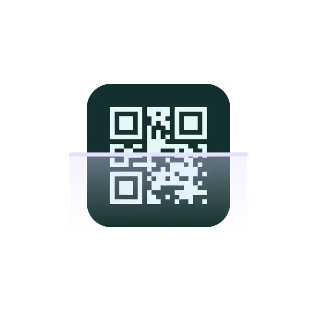 A QR code partially submerged under a horizontal reflective surface with a light purple glow.