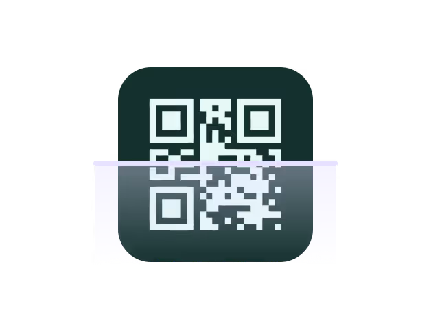 Green square QR code partially scanned by a horizontal scanning line.