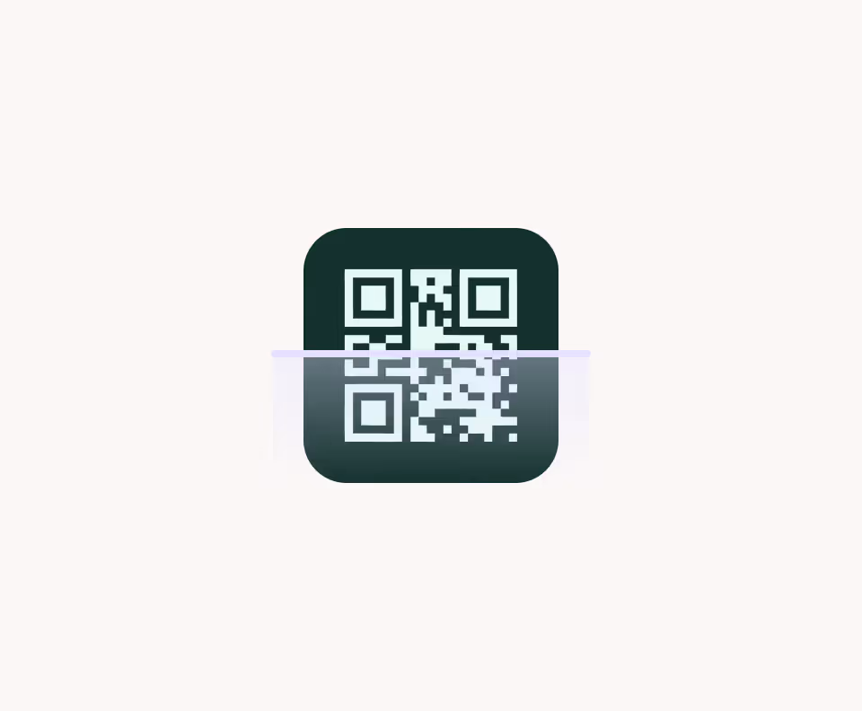 A black and white QR code partially obscured by a horizontal scan line in the center.