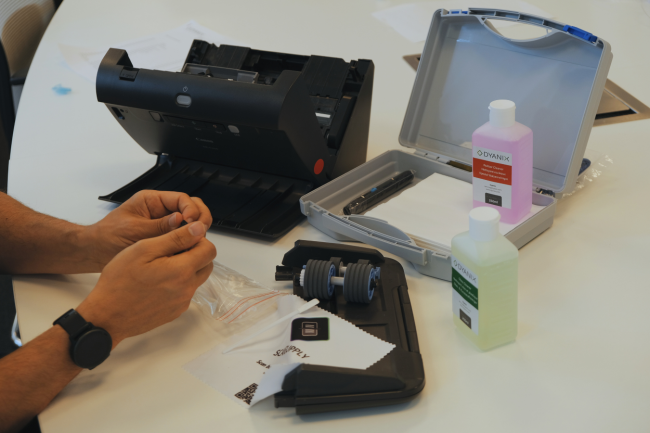 a scanner is getting cleaned
