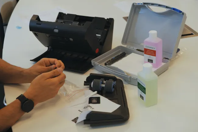 a scanner is getting cleaned