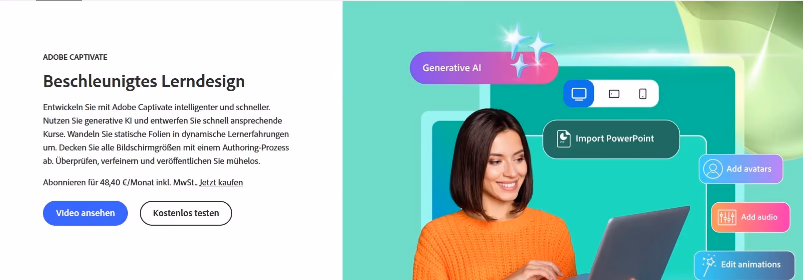 E-Learning Autorentools im Vergleich von keelearning Screenshot von Adobe Captivate