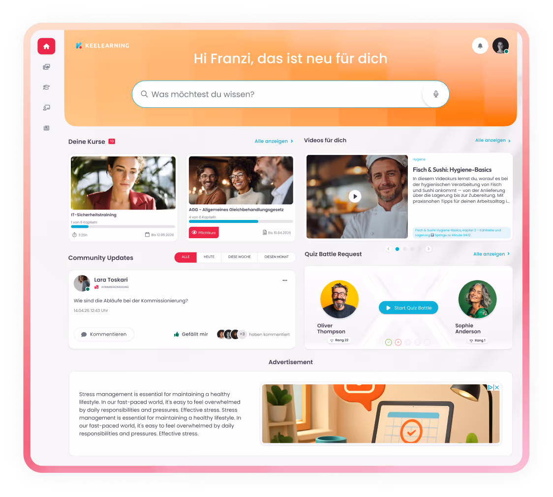 keelearning Wissenscommunity Startseite aus der Sicht eines Nutzenden