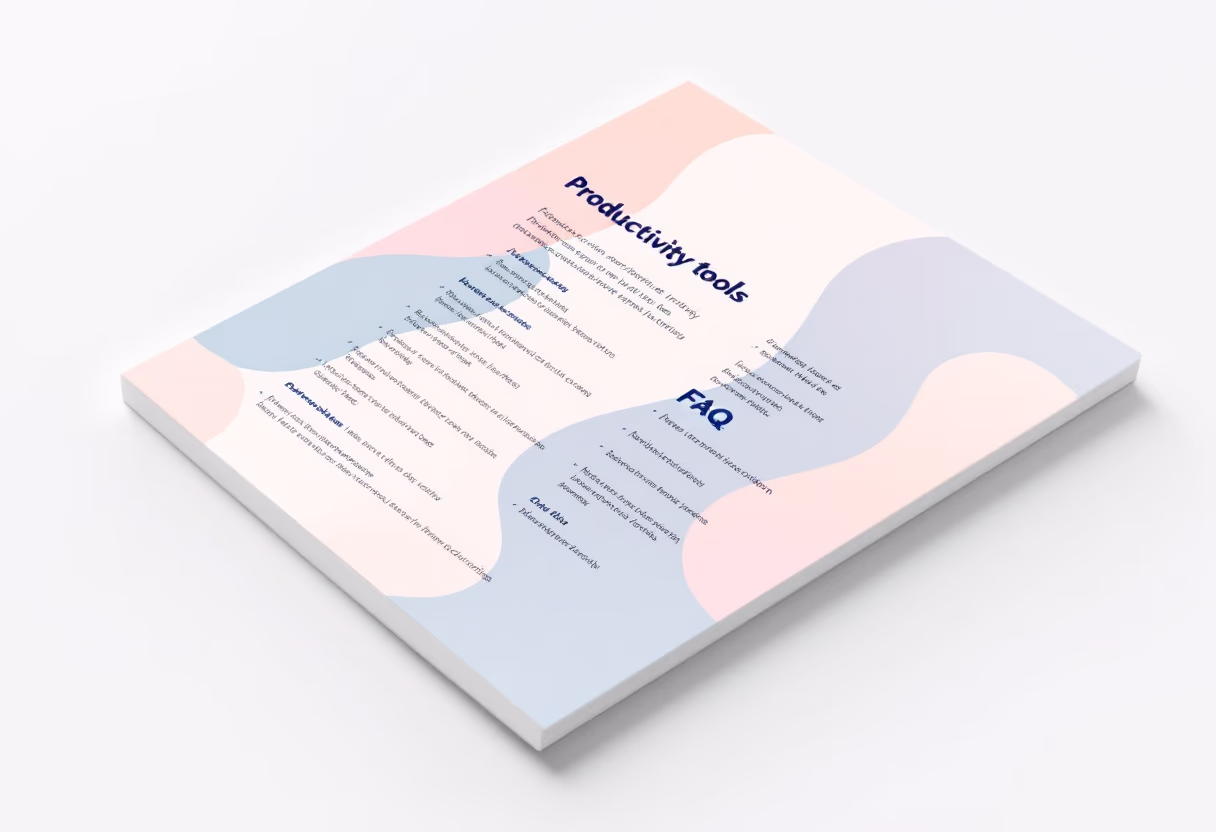 image of a document with faqs (for a productivity tools business)