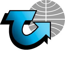Blue arrow forming a loop pointing upwards and right on a black background.
