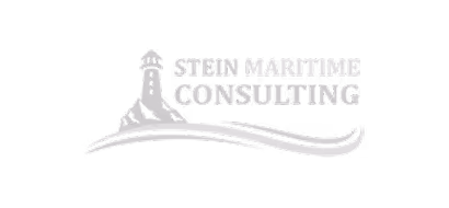 Logo von Stein Maritime Consulting mit einem Leuchtturm und Wellenmotiv.