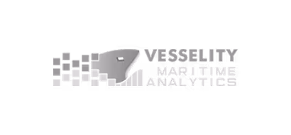 Logo mit stilisiertem Schiffsbug und Pixelmuster, daneben Schriftzug Vessellity Maritime Analytics.