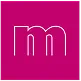 Weißes minimalistisches Logo mit zwei verbundenen Buchstaben 'm' auf rosa Hintergrund.