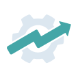 Cog with an upward trending arrow.