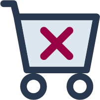 Shopping cart checked with a red cross.