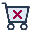 Shopping cart checked with a red cross.