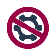 Banned symbol with cog inside.