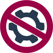 Banned symbol with cog inside.