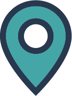 Blue and teal map marker location icon with a circular cutout in the center.