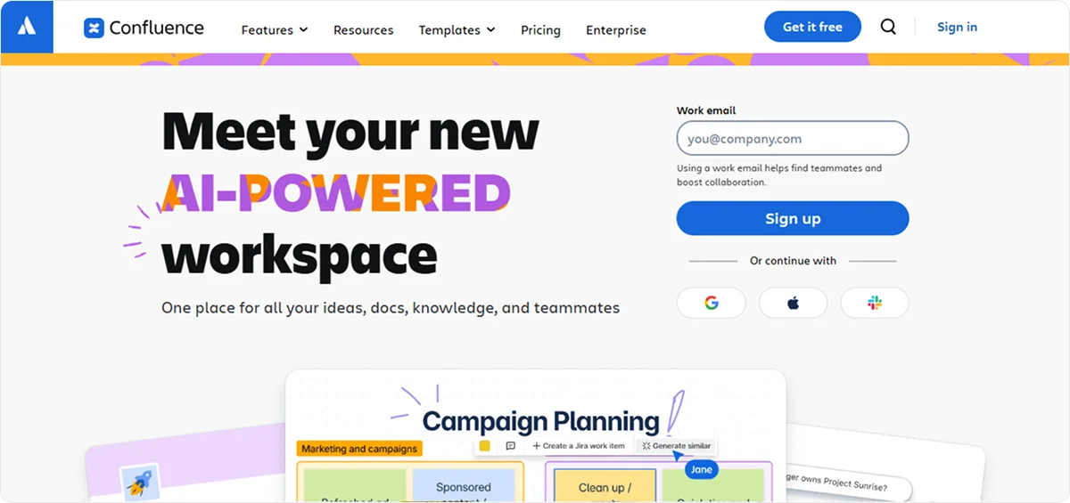 Confluence homepage as a Notion alternative — Knowlix offers all-in-one platform with AI Teammate