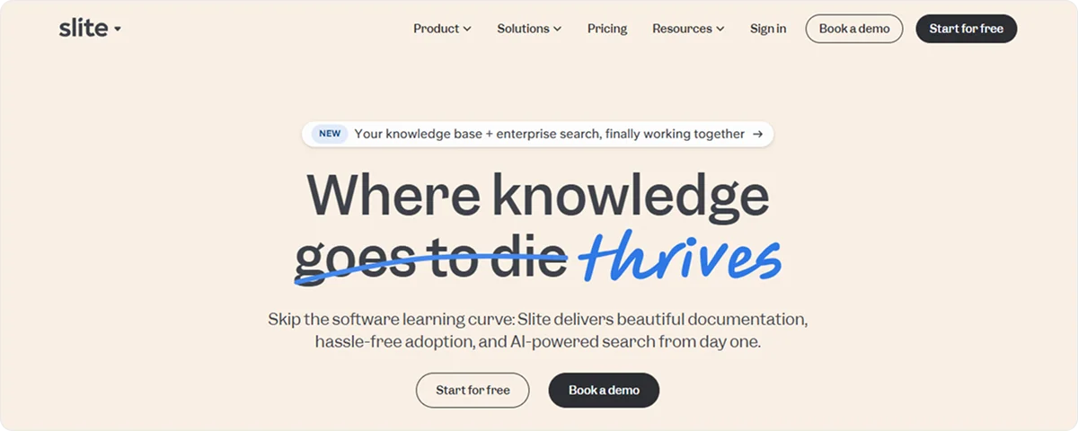 Slite homepage as a Notion alternative — Knowlix offers all-in-one platform with AI Teammate