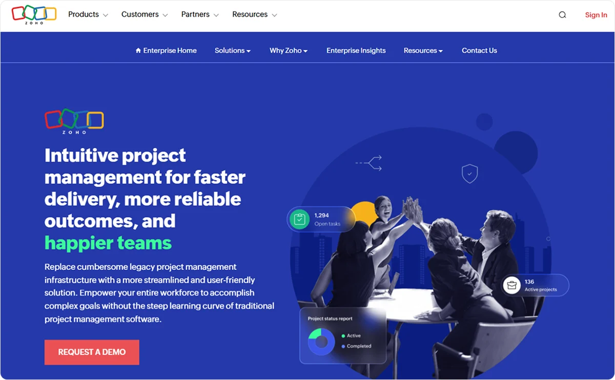 Zoho-Projects homepage as a ClickUp alternative — Knowlix offers all-in-one platform with AI Teammate