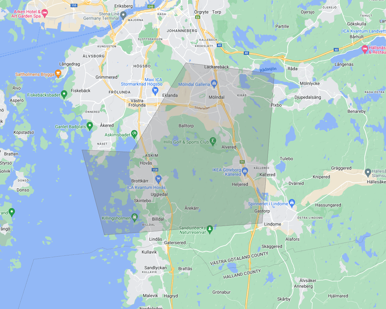 Map of the Mölndal drone service area