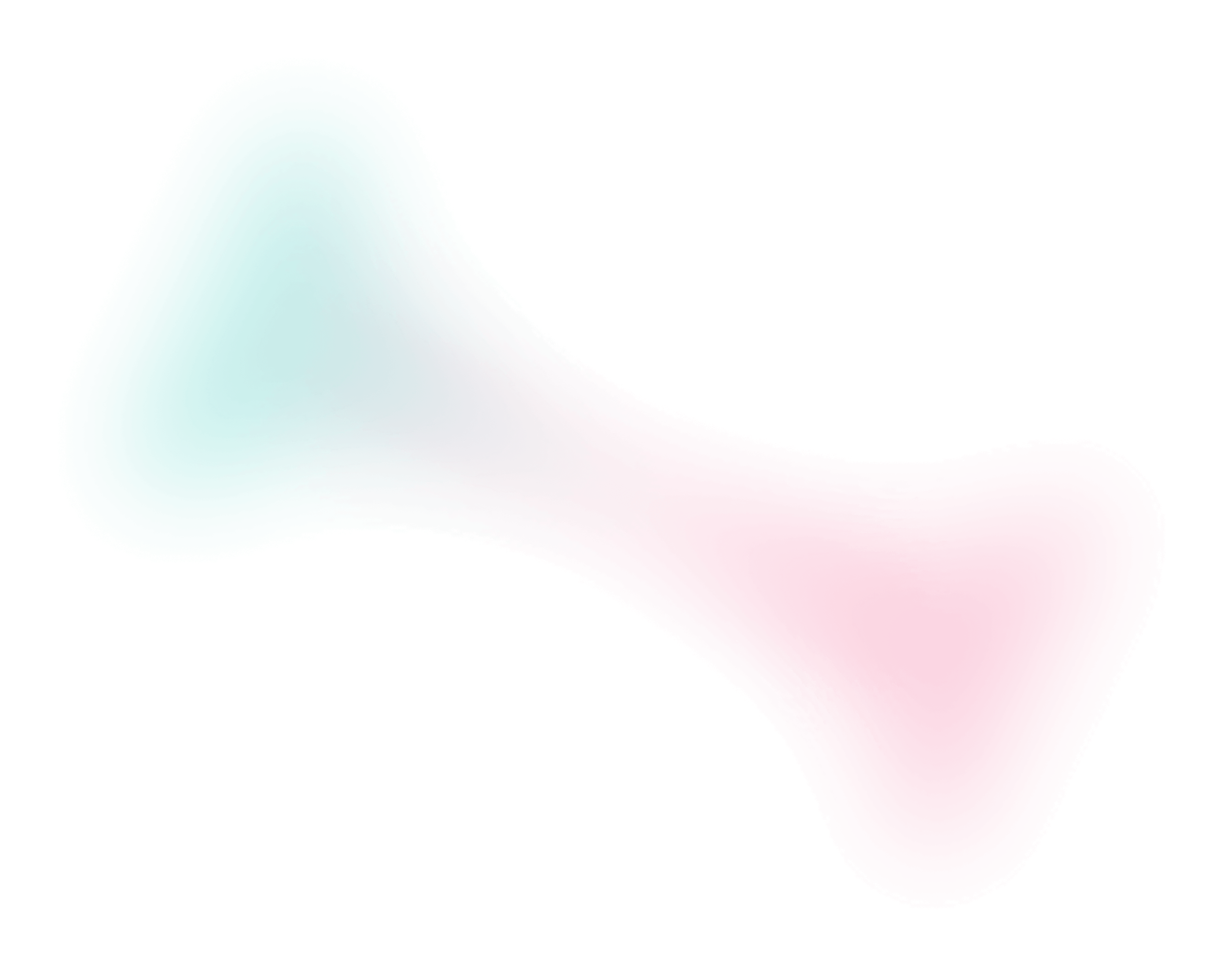 Abstract blurred shape with teal on the left and pink on the right blending in the middle on black background.