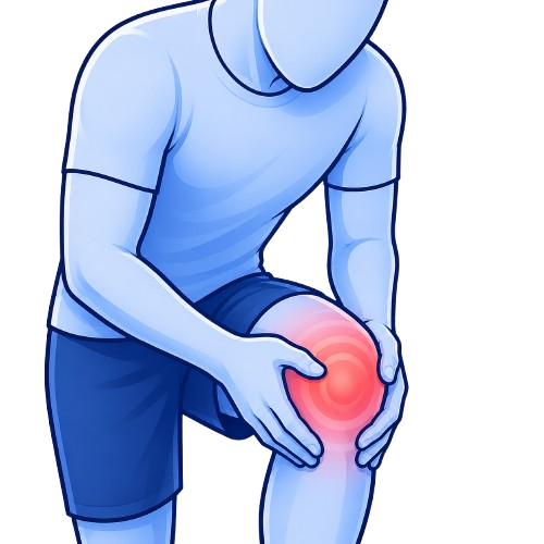 Illustration of knee pain, pain site highlighted in red