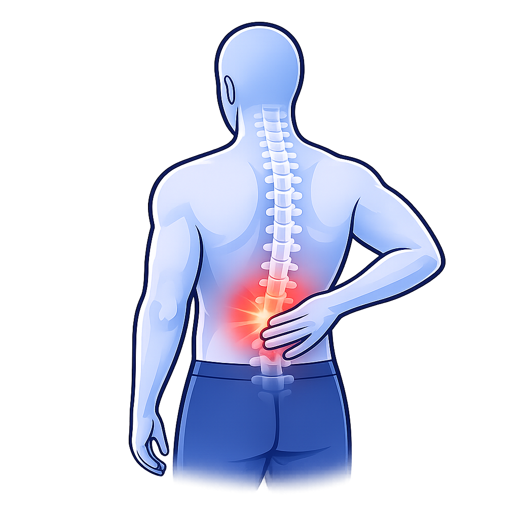 Illustration of spine injury, spine highlighted in red
