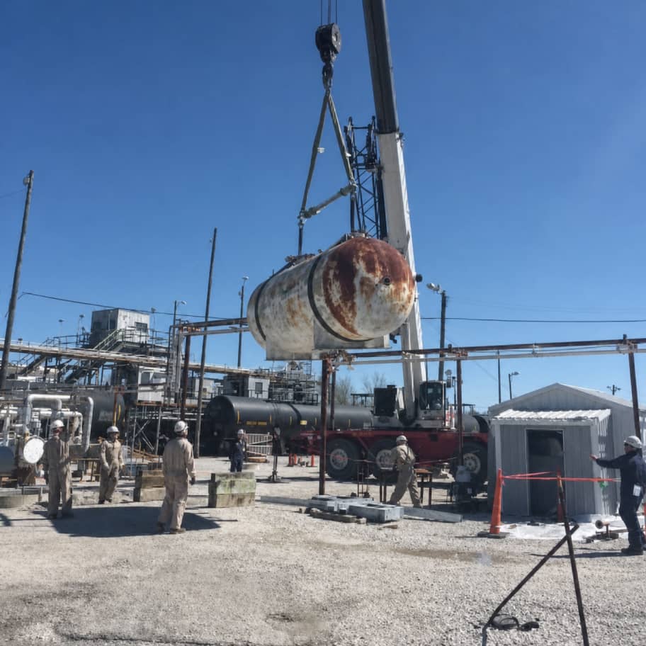 Refinery storage tank being decommissioned at an industrial site in Illinois.