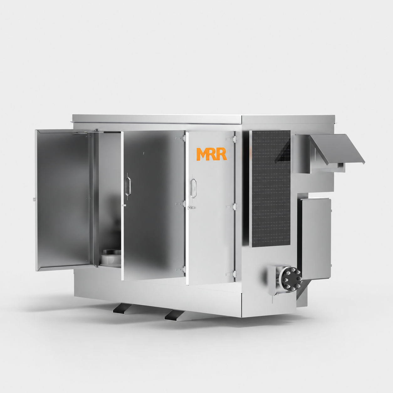 Front view of an MRR Integrated Odorizer cabinet with both access doors open