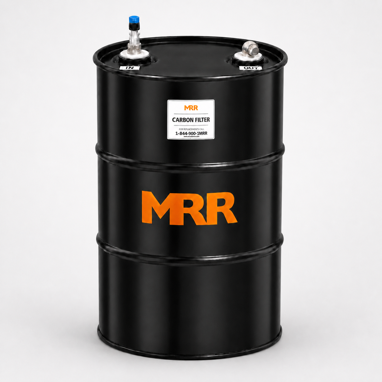 Black MRR EZ Carb activated carbon filter drum with top valve fitting