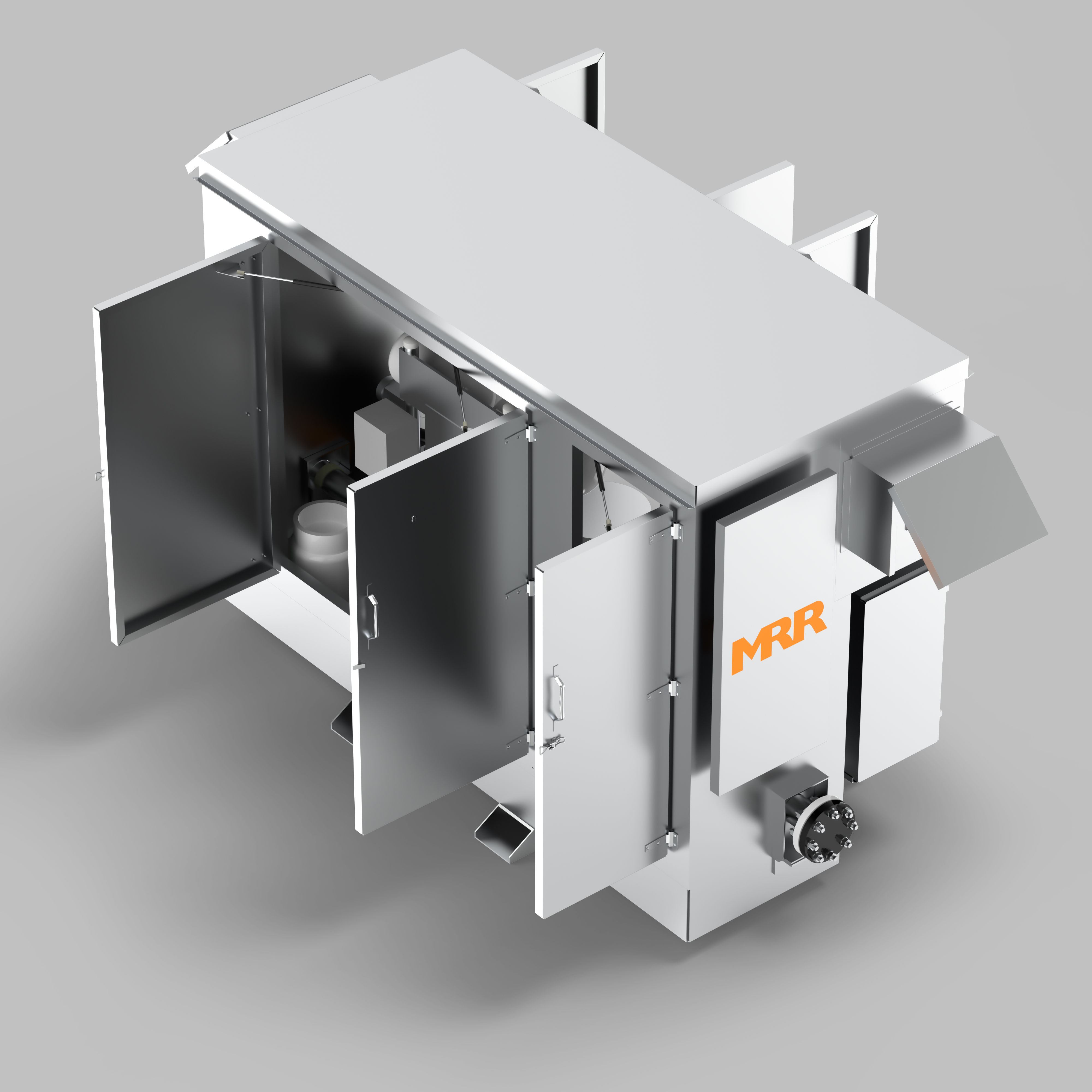 MRR aluminum equipment enclosure with door open, revealing interior odorization equipment