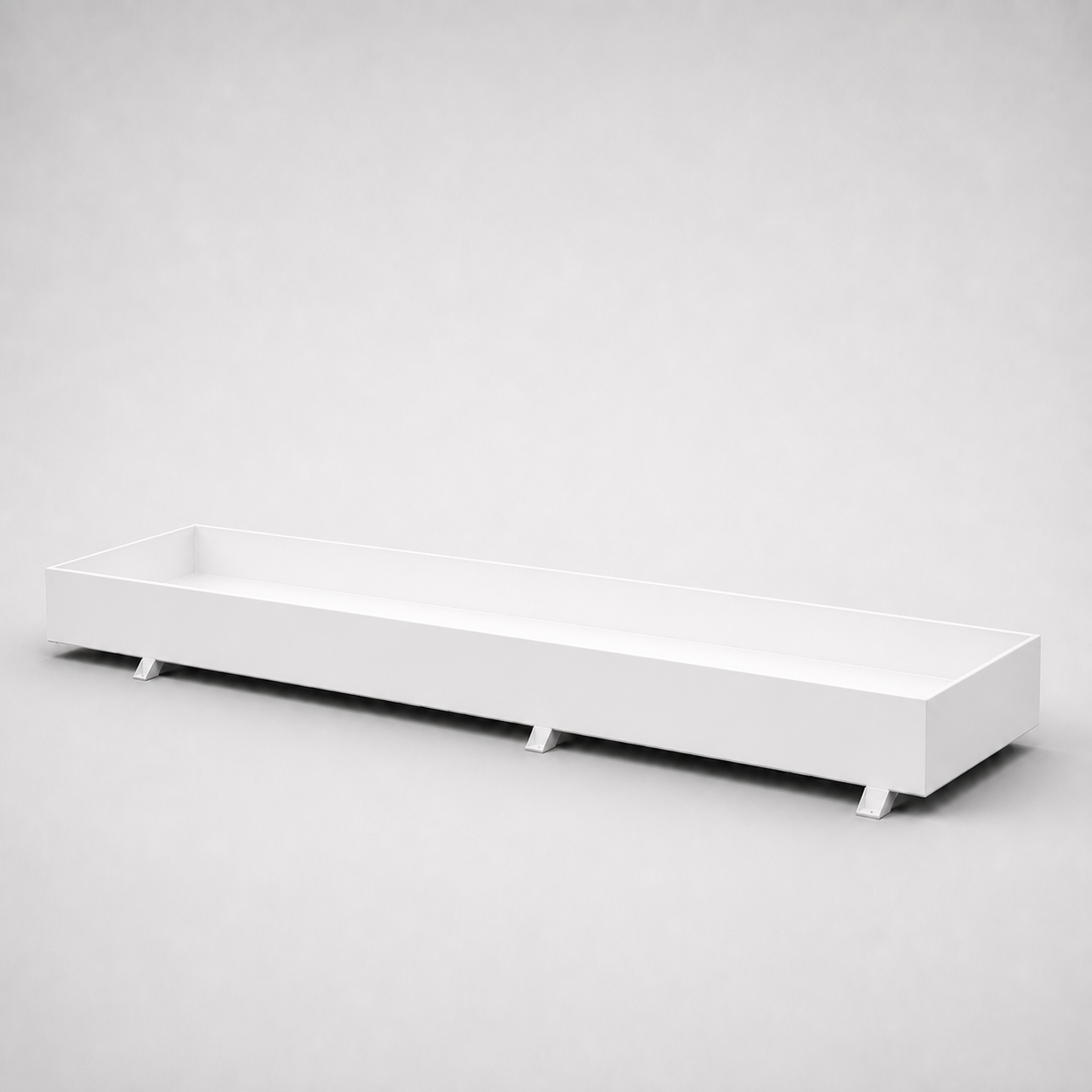 Empty MRR steel secondary containment tray, white powder-coated finish