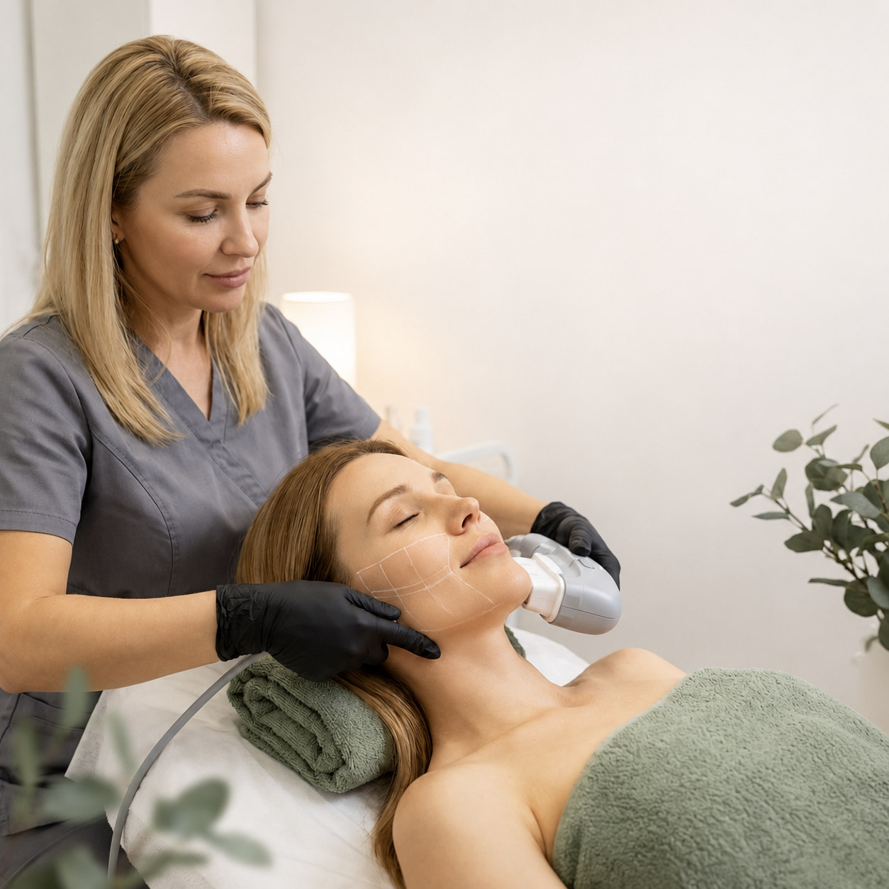 HIFU Hautstraffung bei MyMedBeauty in Traisen zur Konturverbesserung und Anregung der Kollagenbildung.