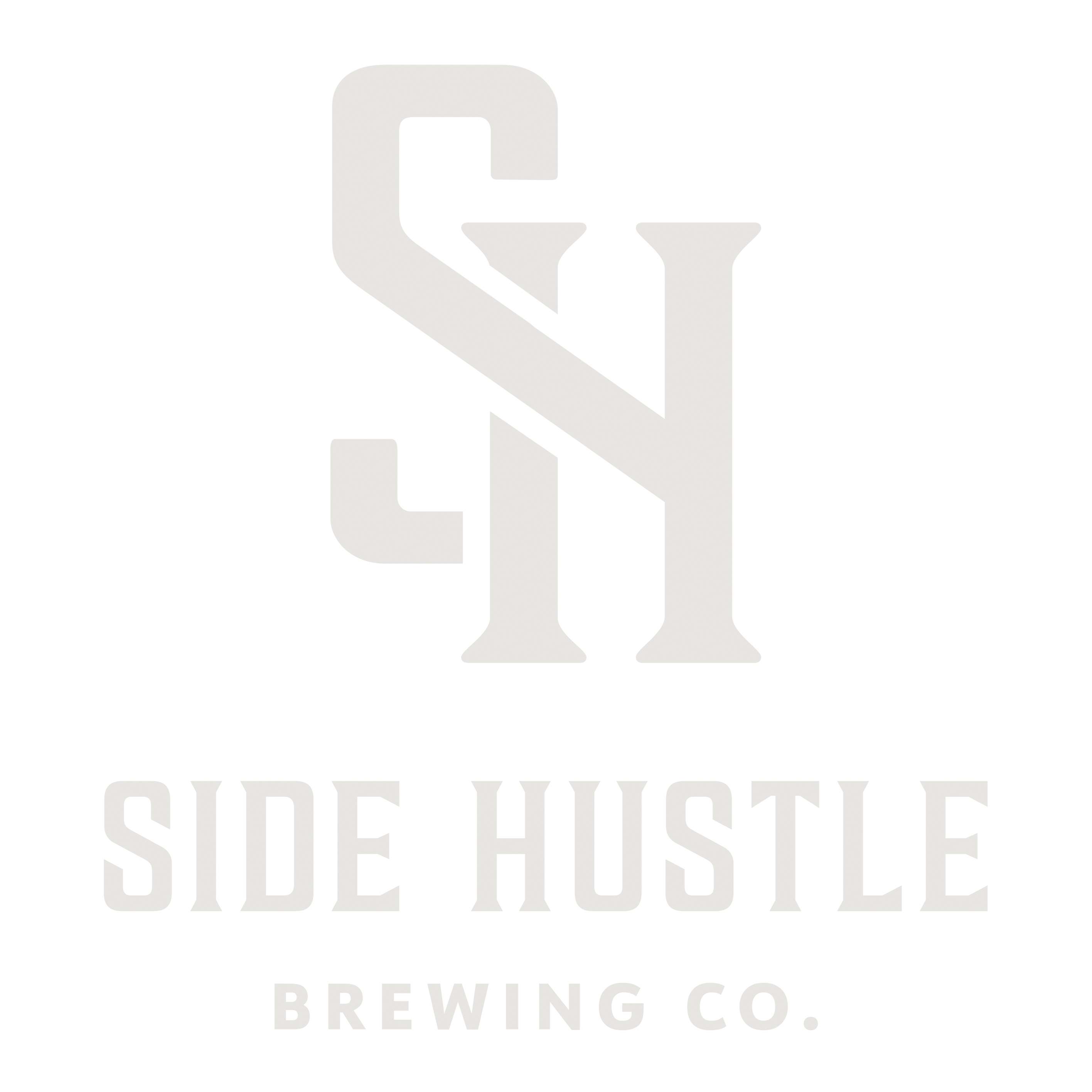 Side Hustle Brewing Co. logo with stylized overlapping letters S and H on black background.