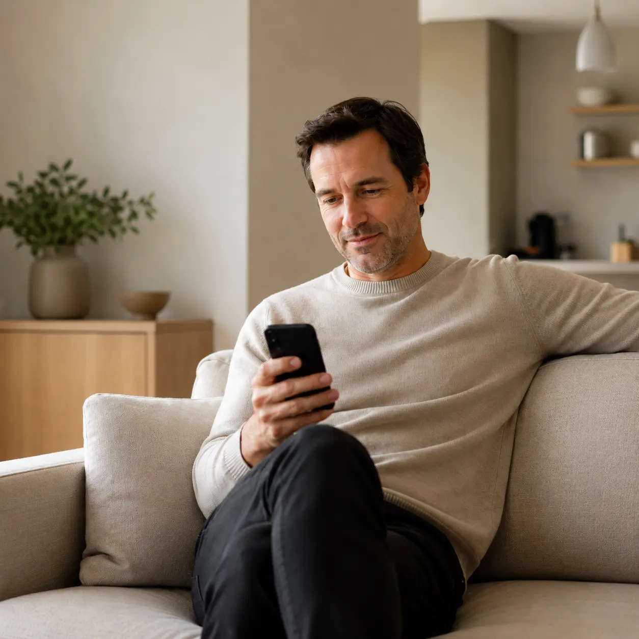 A man checking his HeMed weight loss progress on the app